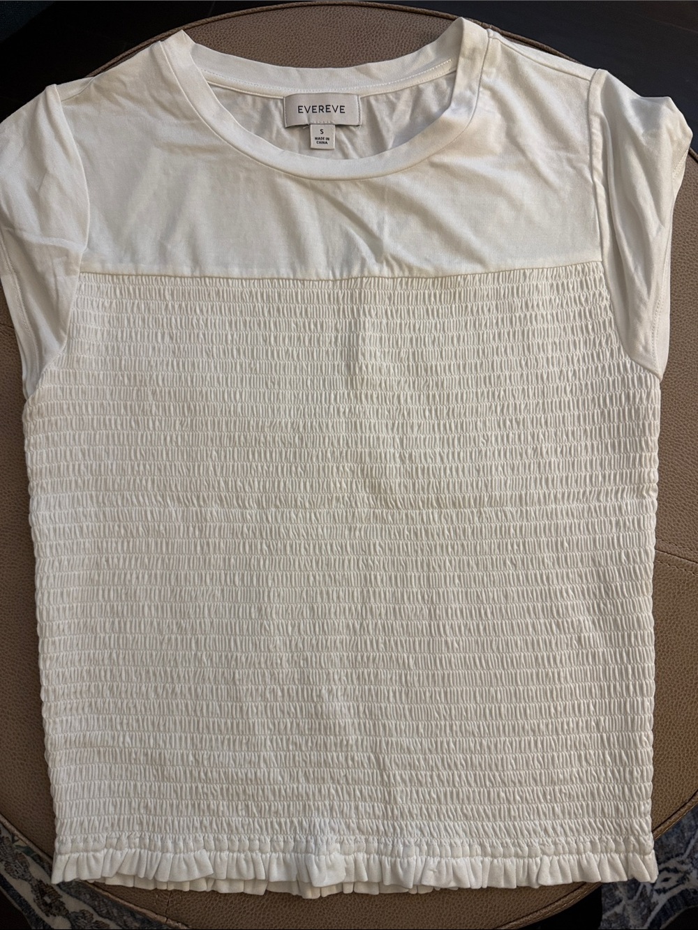 Evereve White Smocked Short-Sleeve Top